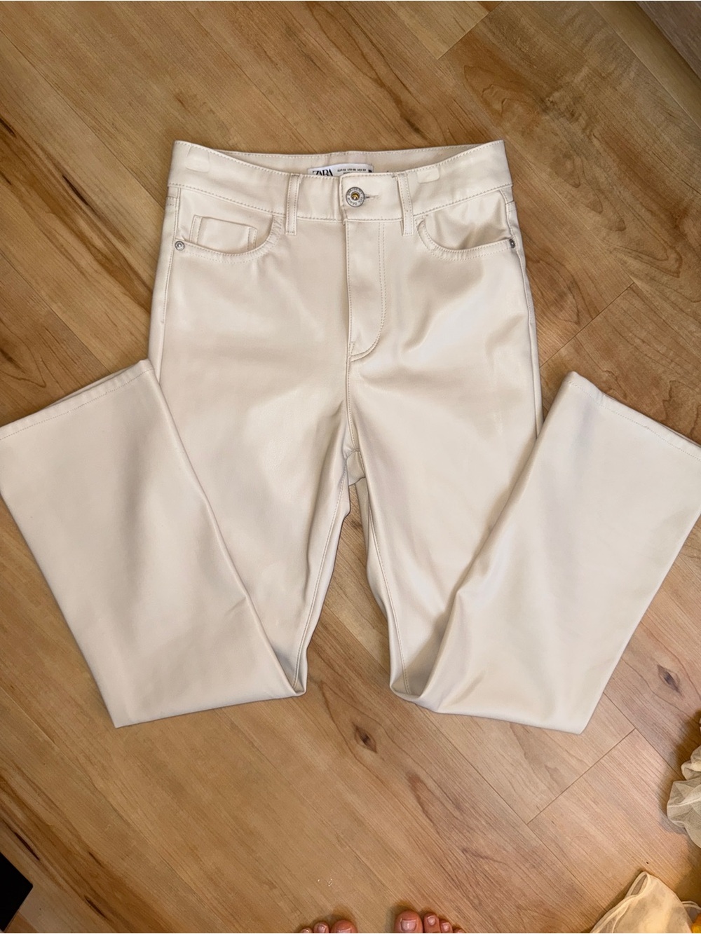 ZARA vegan leather cream pants